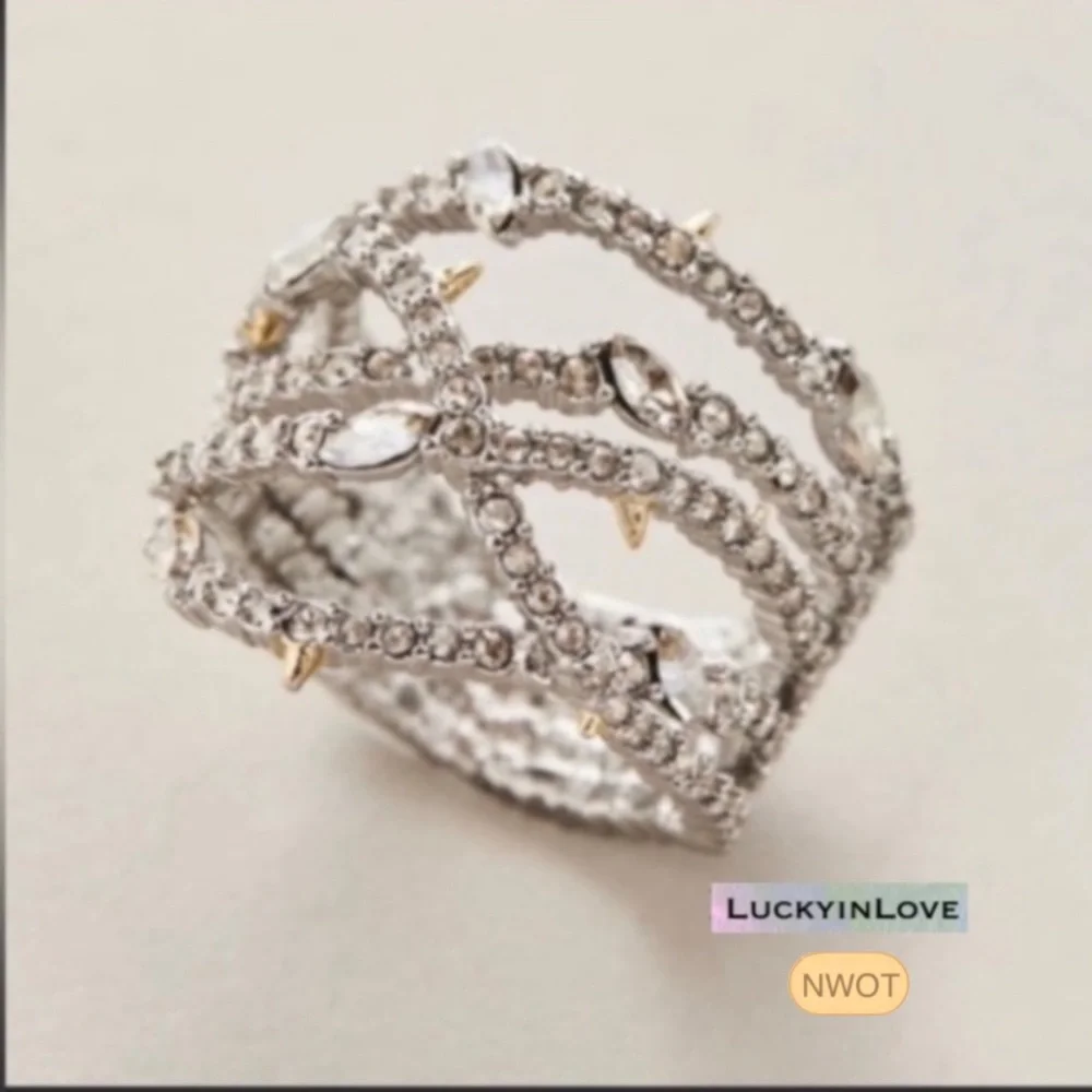 ALEXIS BITTAR • Silver Orbiting Crystal Encrusted Thorny Lace Ring 8